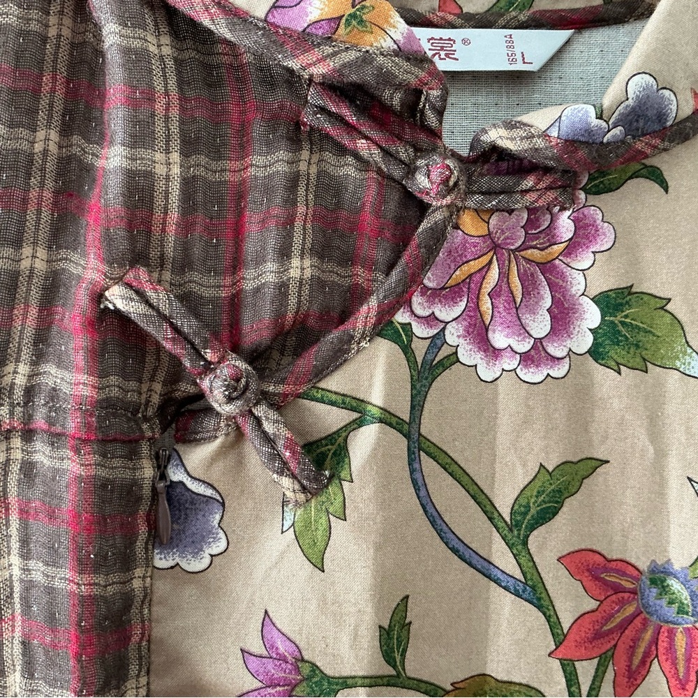 Vintage Dress Womens Mixed Plaid Floral Print Maxi Prairie Folk Eclectic Country - Picture 4 of 13